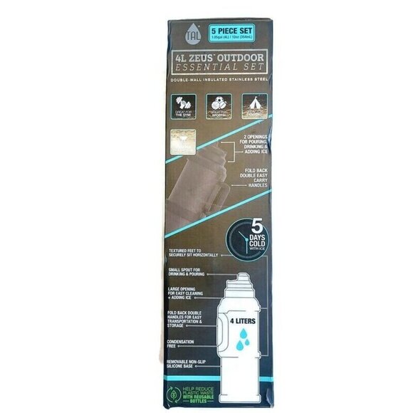 TAL 4L Zeus Outdoor Essential 5 Piece Set 4L Bottle With 4 12oz Stainless Steel - Picture 5 of 7